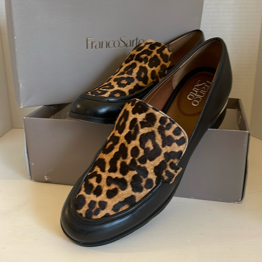 Franco Sarto New Bocca, Camel Black Leather Loafer Size 10M